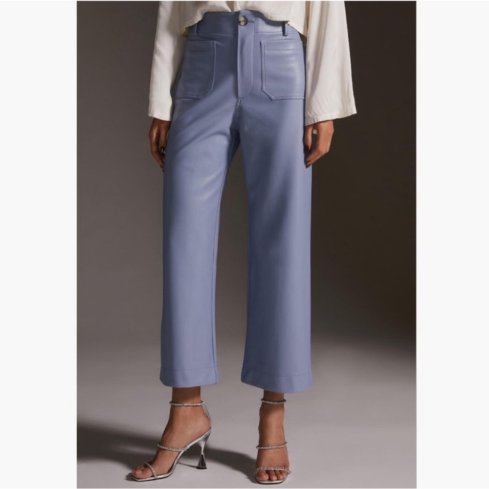 Maeve The Colette Cropped Wide-Leg Blue Faux Leather Pants Size 31